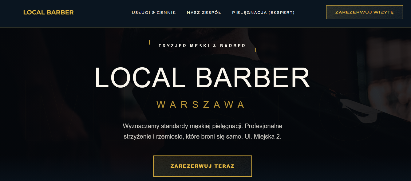 Strona dla salonu fryzjerskiego i barbera