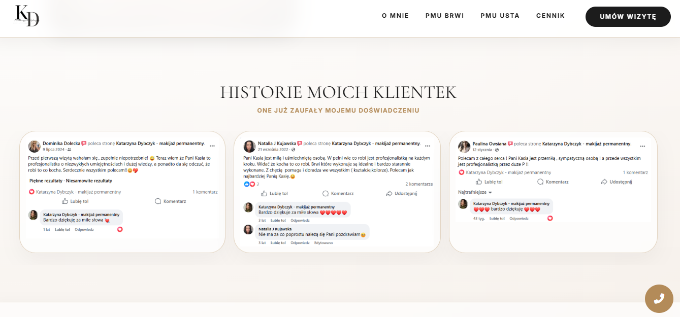 Opinie klientek na stronie salonu kosmetycznego