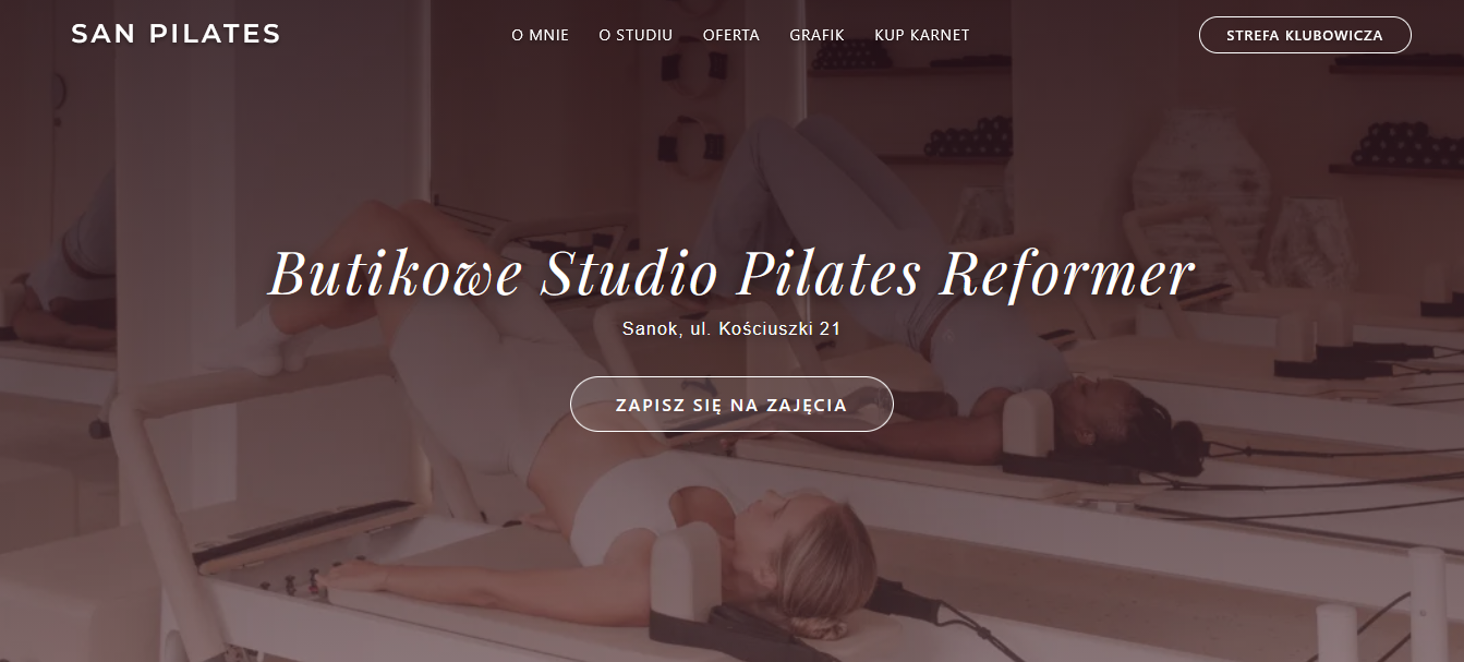 Strona internetowa dla studia pilatesu San Pilates